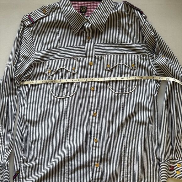 Cavi Men's Black and White Striped Shirt 3XLG long sleeve button up has 2 FLAWS - Picture 3 of 12